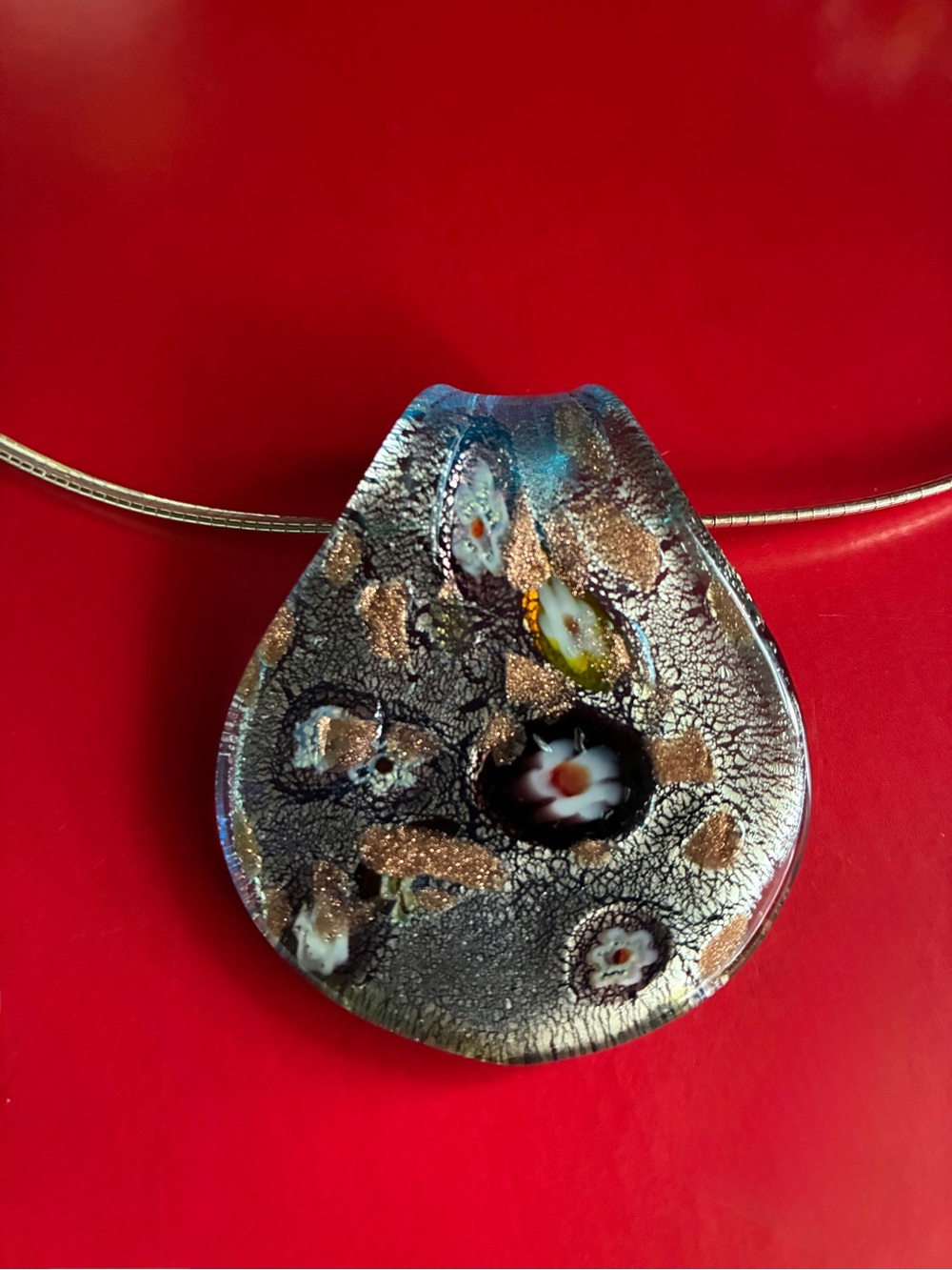 925 Silver Necklace,Handcrafted Multicolor Glass Teardrop Pendant Necklace 16” - Picture 9 of 9